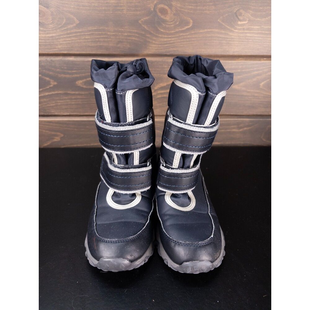 Lands' End Kids Snow Flurry Insulated Winter Boots Navy Blue Hook Loop Youth 1M